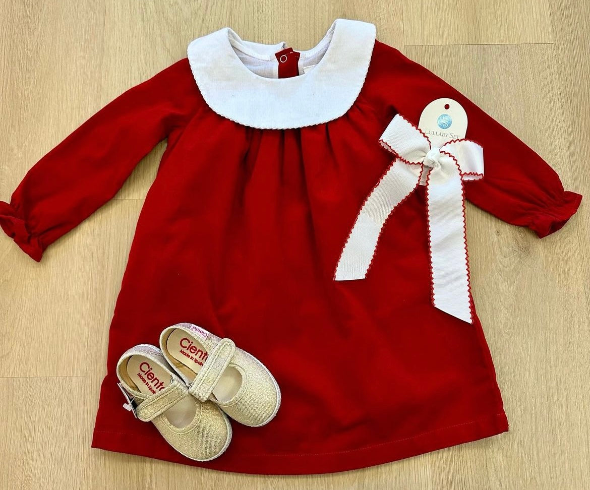 Long Sleeve Bishop Red Corduroy Dress