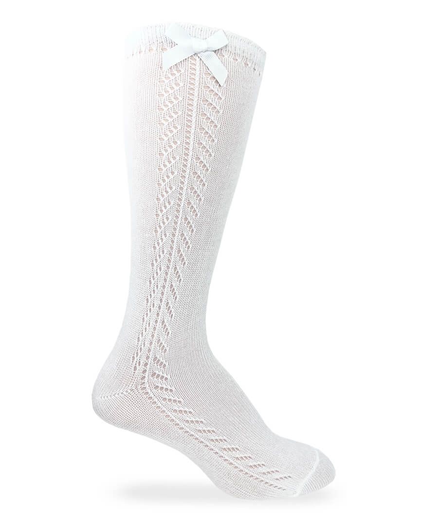 Jefferies Socks Pointelle Bow Knee High Socks White