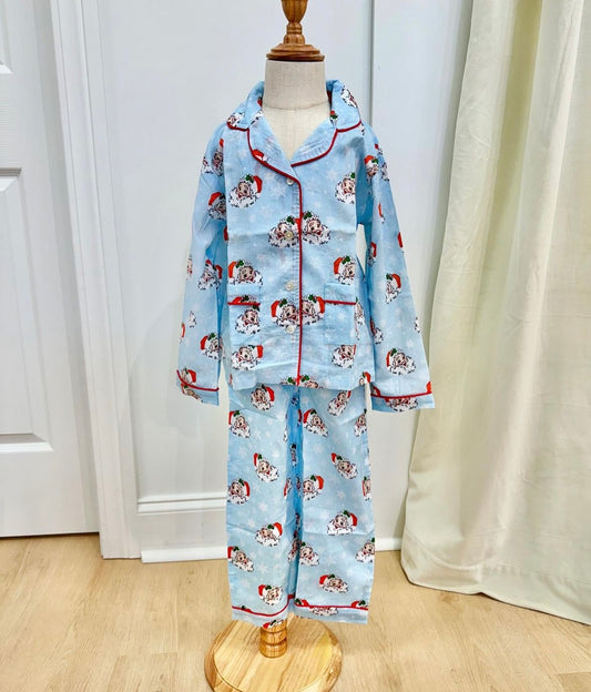 Vintage Santa Pajama Set-Blue