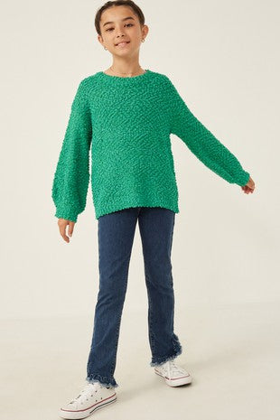 Hayden Girls Popcorn Knit Pullover Sweater Kelly Green