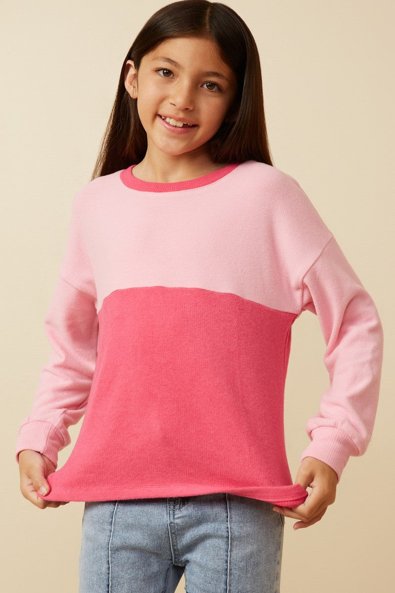 Hayden Girls Soft Brushed Color block Long Sleeve Knit Pink Mix