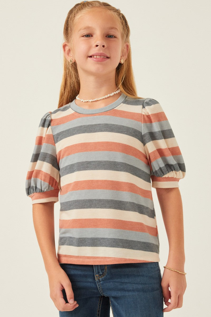 Hayden Girls Stripe Terry Puff Sleeve Tee Mint Mix