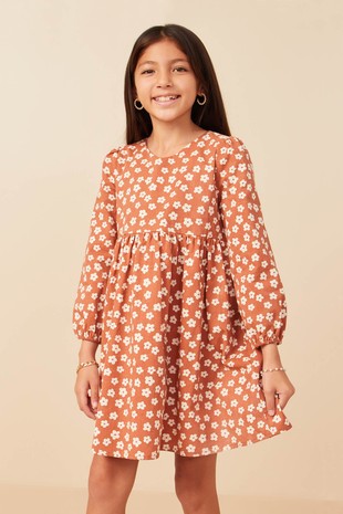 Hayden Girls Ditsy Floral V Neck Long Sleeve Dress