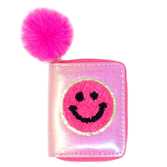 Shiny Happy Face Smile Wallet Hot Pink